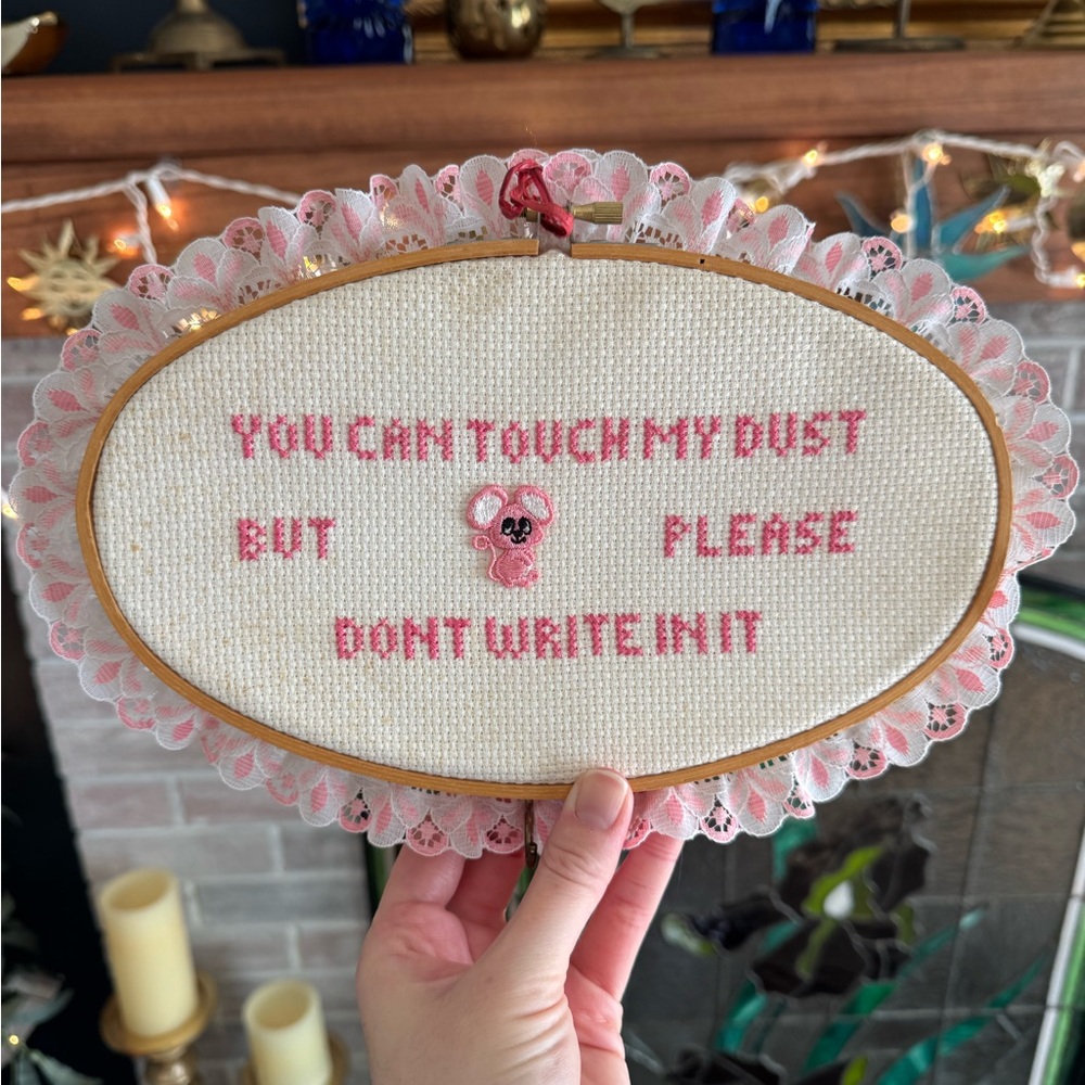 Vintage Handmade Cross Stitch Hoop Wall Accent